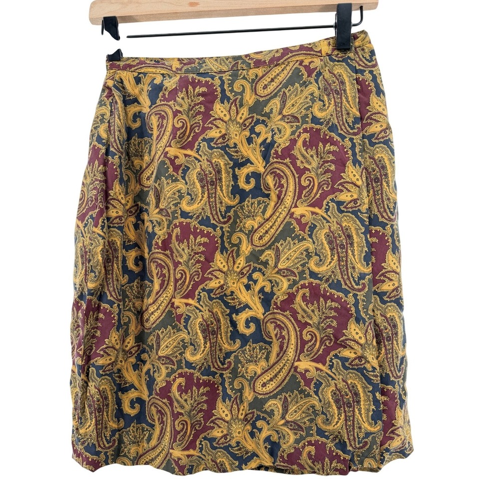 VTG 90s 100% Silk Wrap Mini Skirt Autumn Fall Paisley by Petite Sophisticate